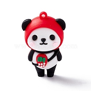 PVC Pendants, for Keychains, Panda with Strawberry, Red, 53x33x26mm, Hole: 3mm(X-KY-C008-10)