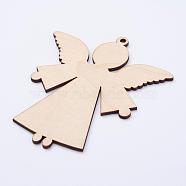 Undyed Wood Blank Tag Big Pendants, Angel, Antique White, 104x89x3mm, Hole: 4mm(WOOD-P010-02A)
