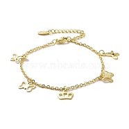 201 Stainless Steel Butterfly & Crown Charms Bracelet with 304 Stainless Steel Chains for Women, Golden, 6-7/8 inch(17.4cm)(BJEW-C019-31G)