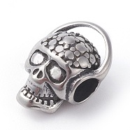 316 Surgical Stainless Steel European Beads, Large Hole Beads, Skull, Antique Silver, 12x16.5x8.5mm, Hole: 4mm(STAS-G186-01AS)