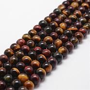 Natural Tiger Eye Bead Strands, Round, 8mm, Hole: 1mm, about 49pcs/strand, 15 inch(G-D840-86-8mm)