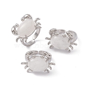 Natural Quartz Crystal Crab Open Cuff Ring, Platinum Brass Jewelry for Women, Cadmium Free & Lead Free, US Size 7 1/4(17.5mm)(RJEW-I090-01P-15)