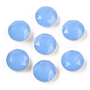 Pointed Back Glass Rhinestone Cabochons, Back Plated, Faceted, Flat Round, Cornflower Blue, 12x4.5~5mm.(RGLA-T029-12mm-24)