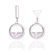 Brass Stud Earrings, Ring with Half Glass Diamond Dangle Earrings, Platinum, 22~26.5mm, Pin: 0.5mm(EJEW-BB61285-A)
