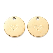 304 Stainless Steel Charms, Flat Round with Heart, Real 18K Gold Plated, 11.5x1mm, Hole: 1.5mm(STAS-P280-08G)