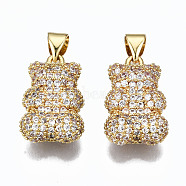 Brass Micro Pave Clear Cubic Zirconia Pendants, Inlay Bear Shape Charms, Cadmium Free & Nickel Free & Lead Free, Real 16K Gold Plated, 19x12x6mm, Hole: 5.5x3mm(ZIRC-S067-043-NR)
