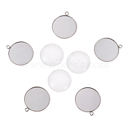 DIY Pendant Making, 304 Stainless Steel Pendant Cabochon Settings and Transparent Glass Cabochons, Flat Round, Stainless Steel Color, Tray: 30mm, 36x31x2mm, Hole: 3mm, 29.5~30x7mm(DIY-X0098-61P)
