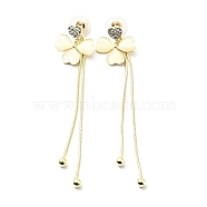 Crystal Rhinestone Heart with Clover Dangle Stud Earrings, Brass Long Tassel Drop Earrings with 925 Sterling Silver Pins for Women, Light Gold, 83mm, Pin: 0.8mm(EJEW-C037-09LG)