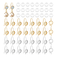 32Pcs 2 Colors 304 Stainless Steel Earring Hooks, Flat Round Earring Settings and Loops, with 32Pcs Glass Cabochons, Real Gold Plated & Stainless Steel Color, 20 Gauge, 20x10x1.5mm, Hole: 1.8mm, Pin: 0.8mm, 16Pcs/color(STAS-UN0056-81)