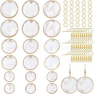 CHGCRAFT DIY Dangle Earring Making Kits, Including 18Pcs 3 Style Flat Round Shell Pendants, 30pcs Brass Earring Hooks and 30Pcs Iron Jump Rings, Silver, Pendants: 18~30.5x1~2.5mm, Hole: 1.2~1.8mm, 6pcs/style(DIY-CA0002-66)