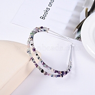 Double Row Natural Fluorite Chip Hair Bands, Hair Accessories for Bridal, with Metal Hair Hoop, 150x125x23mm(PW-WG21554-09)