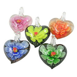 Handmade Lampwork Pendants, Heart, Mixed Color, about 35mm wide, 43mm long, hole: 7mm(X-DP361J)