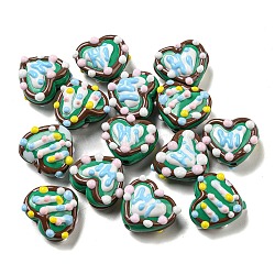 Hand Painted Acrylic with Enamel Beads, Heart, Sea Green, 15~18.5x19
~21x10~15mm, Hole: 2.2mm(MACR-D031-06C)