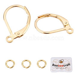 20Pcs 2 Style Brass Leverback Earring Findings with Loop, with 20Pcs Rack Plating Brass Jump Rings, Golden, 15.6x10x2mm, Hole: 1.4mm(DIY-BBC0001-02G)