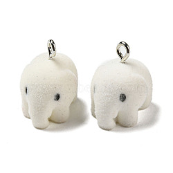 Flocky Resin Pendants, Cute Animal Charms with Platinum Plated Iron Loops, Elephant, 21.5x21x15.5mm, Hole: 2mm(RESI-D012-01C)