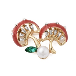 Mushroom Enamel Pins, Alloy Brooches for Backpack Clothes, with Plastic Pearl, Red, 24x35mm(JEWB-S040-04-KCG)