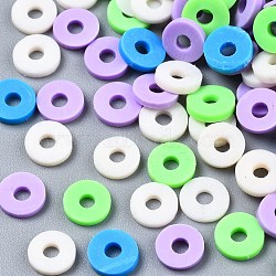 Handmade Polymer Clay Beads, Heishi Beads, for DIY Jewelry Crafts Supplies, Disc/Flat Round, Floral White, 6x1mm, Hole: 2mm, about 26000pcs/1000g(CLAY-T019-02B-46)