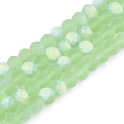 Transparent Glass Beads Strands, Faceted, Frosted, Half AB Color Plated, Rondelle, Light Green, 6x4.5mm, Hole: 1.4mm, about 84~85pcs/strand, 41.5~42cm(EGLA-A044-T6mm-MB09)