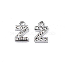 304 Stainless Steel Charms, with Crystal Rhinestone, Letter, Letter.Z, 10~10.5x2~8x2mm, Hole: 1.2mm(STAS-N095-137Z)
