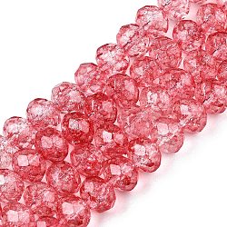 Transparent Glass Beads Strands, Faceted(32 Facets), Rondelle<P>Please Note: Because these beads are made in different batches, the color could be slightly different from one batch of beads to the next, Crimson, 8x6.5mm, Hole: 1.2mm, about 63pcs/strand, 15.55''(39.5cm)(GLAA-T023-8mm-A13)