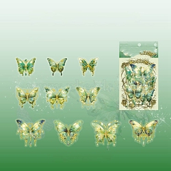 20Pcs 10 Styles Laser Waterproof PET Butterfly Decorative Stickers, Self-adhesive Decals, for DIY Scrapbooking, Green, 50~70mm, 2pcs/style(PW-WG80665-03)