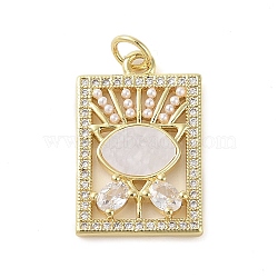 Brass Micro Pave Clear Cubic Zirconia Pendants, with ABS Imitation Pearl, Real 18K Gold Plated, Rectangle, 23x14x3mm, Hole: 3.3mm(KK-Q813-06A-G)