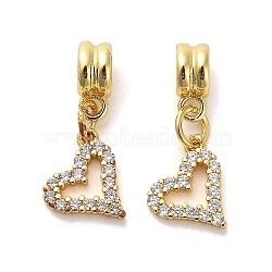 Rack Plating Brass Micro Pave Cubic Zirconia Charms, Long-Lasting Plated, Lead Free & Cadmium Free, Heart, Real 18K Gold Plated, 22mm, Hole: 3.5mm(KK-S398-09A)