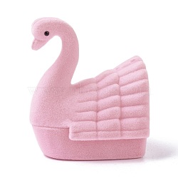 Velvet Ring Boxes, with Plastic and Rhinestone, Swan, Pink, 5.85x5.2x7.25cm(VBOX-F004-05B)