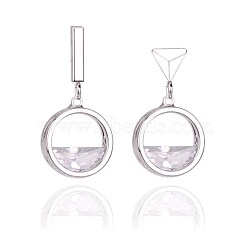 Brass Stud Earrings, Ring with Half Glass Diamond Dangle Earrings, Platinum, 22~26.5mm, Pin: 0.5mm(EJEW-BB61285-A)