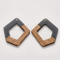 Transparent Resin & Walnut Wood Pendants, Waxed, Polygon, Gray, 35.5x32.5x3~4mm, Hole: 2mm(RESI-S384-004A-B01)