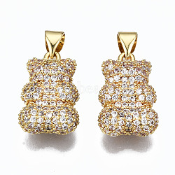 Brass Micro Pave Clear Cubic Zirconia Pendants, Inlay Bear Shape Charms, Cadmium Free & Nickel Free & Lead Free, Real 16K Gold Plated, 19x12x6mm, Hole: 5.5x3mm(ZIRC-S067-043-NR)