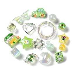 Mixed Style Acrylic Beads, Mixed Shape, Green, 12~36.5x13~40x6~16.5mm, Hole: 2~4mm, 157pcs/500g(MACR-K351-16B)