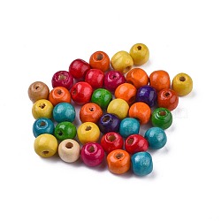 Dyed Natural Wood Beads, Round, Lead Free, Mixed Color, 10x9mm, Hole: 3mm(X-WOOD-Q006-10mm-M-LF)