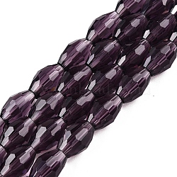 Transparent Glass Beads Strands, Faceted, Oval, Purple, 8x5.5mm, Hole: 1mm, about 70pcs/strand, 22.2~22.64''(55.5~57.5cm)(EGLA-A037-T6x8mm-D14)