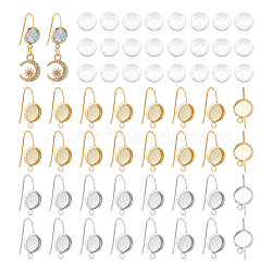 32Pcs 2 Colors 304 Stainless Steel Earring Hooks, Flat Round Earring Settings and Loops, with 32Pcs Glass Cabochons, Real Gold Plated & Stainless Steel Color, 20 Gauge, 20x10x1.5mm, Hole: 1.8mm, Pin: 0.8mm, 16Pcs/color(STAS-UN0056-81)