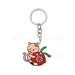 Arcylic Keychain, with Alloy Rings, Animal Themes, Cat Shape, 9.1cm(KEYC-YW00013-06)