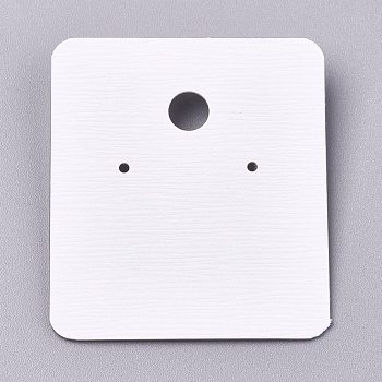 Plastic Jewelry Display Cards, for Hanging Earring Display, Rectangle, White, 45.5x40x4.5mm, Hole: 1.4mm and 6mm, 100sheets/bag