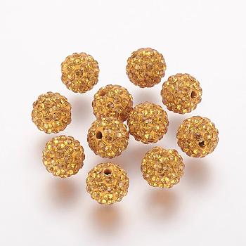 Polymer Clay Rhinestone Beads, Grade A, Round, Pave Disco Ball Beads, Topaz, 8x7.5mm, Hole: 1mm