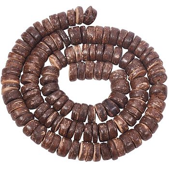 Natural Coconut Shell Rondelle Bead Strands, Coconut Brown, 8x2.5~5mm, Hole: 1mm