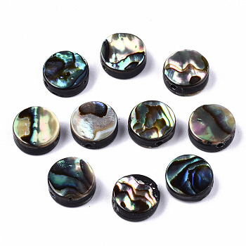 Natural Abalone Shell/Paua Shell Beads, Flat Round, Colorful, 8.5x3.5mm, Hole: 0.8mm