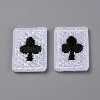 Playing Card Theme Polyester Embroidery Cloth Iron on/Sew on Patches, Costume Accessories, Rectangle, Club, 27x19x2mm