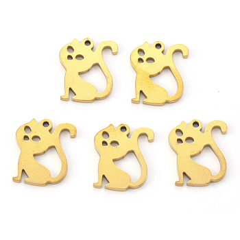 Vacuum Plating 304 Stainless Steel Charms, Laser Cut, Cat Shape, Golden, 14.5x12.5x1mm, Hole: 1.2mm