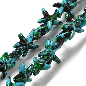Synthetic Turquoise Dyed Beads Strands, Fuel Injection Effect, Starfish, Green, 13.5~14x14~15x5mm, Hole: 1.5mm, about 35~37pcs/strand, 14.17''~14.96''(36~38cm)