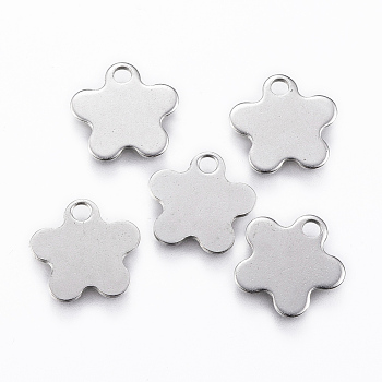 201 Stainless Steel Charms, Flower, Stainless Steel Color, 11.5x12x0.8mm, Hole: 2mm