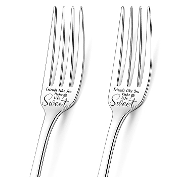 Globleland Word Pattern 304 Stainless Steel Fork, with Coated Paper Cutlery Storage Box, Lollipop Pattern, 200x24mm, Fork: 2pcs/box