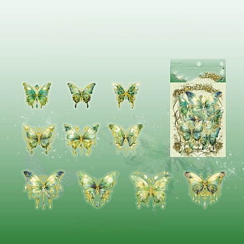 20Pcs 10 Styles Laser Waterproof PET Butterfly Decorative Stickers, Self-adhesive Decals, for DIY Scrapbooking, Green, 50~70mm, 2pcs/style