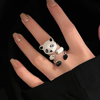 3D Animal Alloy Open Cuff Rings, Split Whole Set Ring, Panda, Inner Diameter: 17.8 and 17.5 and 15.7mm, 3Pcs/set