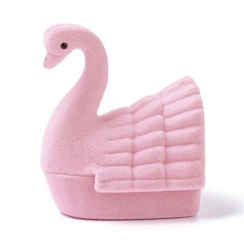 Velvet Ring Boxes, with Plastic and Rhinestone, Swan, Pink, 5.85x5.2x7.25cm
