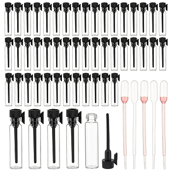 150Pcs Glass Refillable Perfume Bottles, with Plastic Cap, 20Pcs Plastic Dropper, Black, 0.9x3.95cm, Capacity: 1ml(0.03fl. oz)