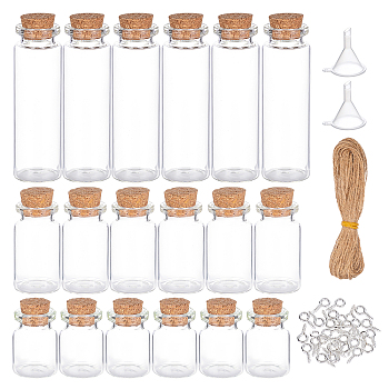 BENECREAT Glass Jar Glass Bottles Kits, with Cork Stopper, Iron Screw Eye Pin Peg Bails, Jute Twine, Jute String, Plastic Funnel Hopper, Clear, Bottle: 24pcs/box